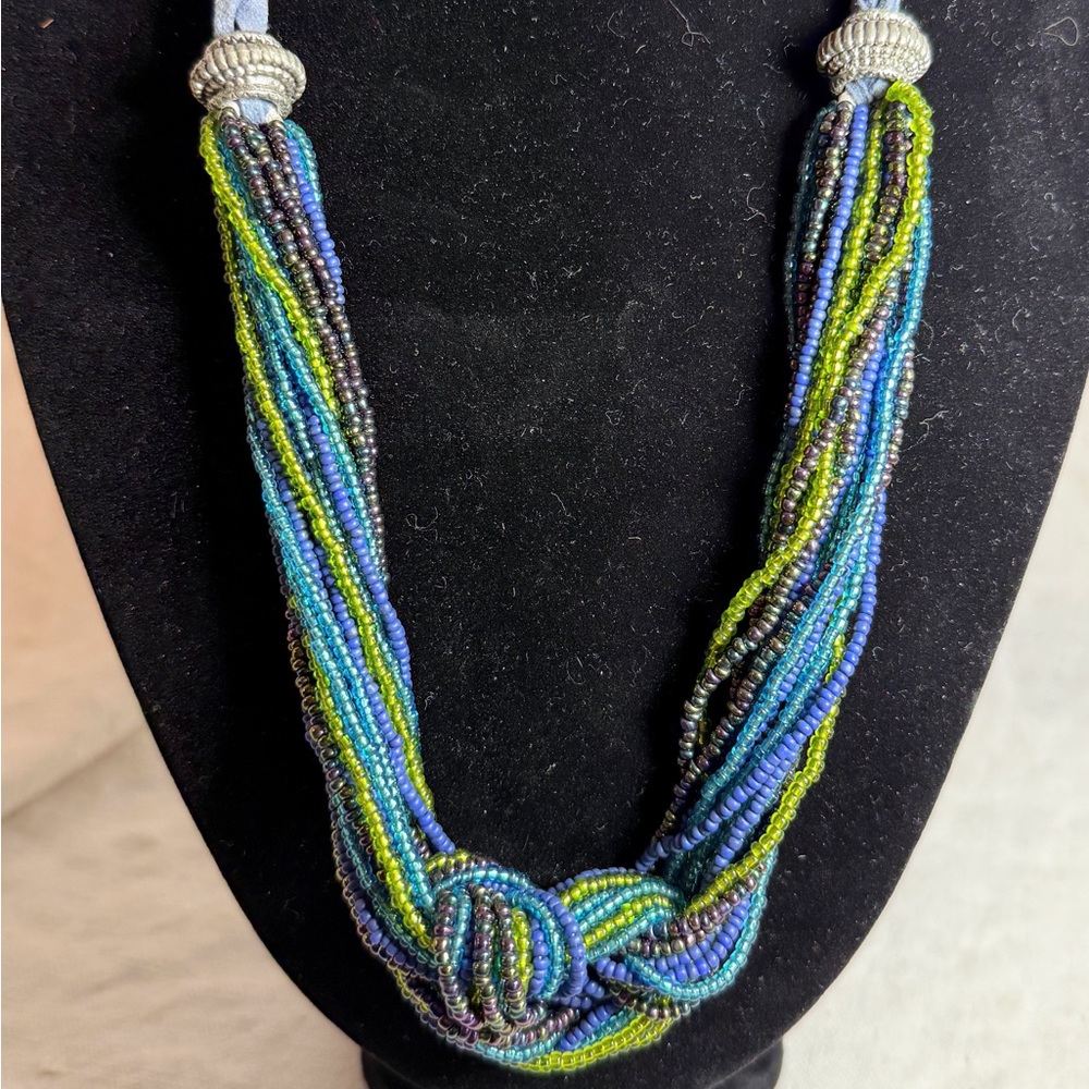 Multi strand  Seed Bead Necklace blue green indigo